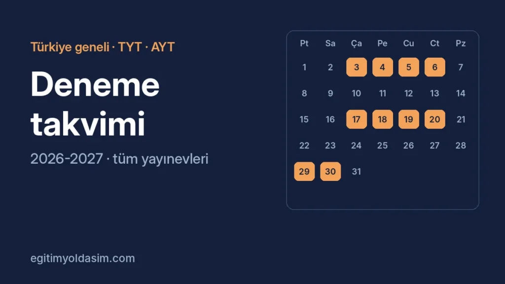 Deneme takvimi 2026-2027: Türkiye geneli TYT ve AYT denemeleri