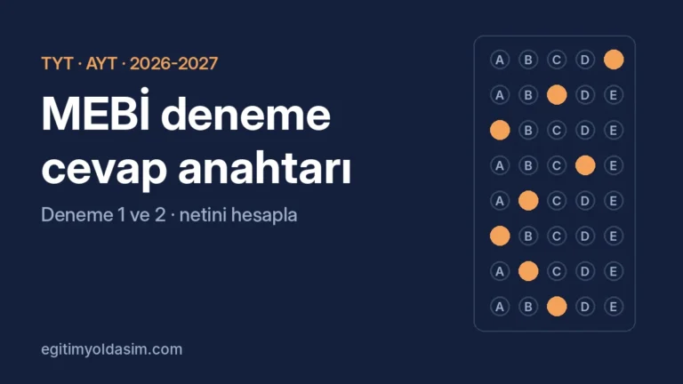MEBİ deneme cevap anahtarı 2026-2027 TYT ve AYT